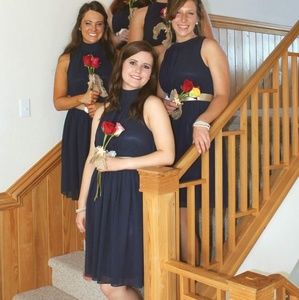 Navy modcloth high neck chiffon dress